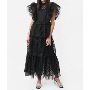 Hunter Bell Annabel Tiered Mock-Neck Ruffle-Sleeve Gown